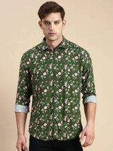 Men Green Printed Casual Shirt-GURJANPRINT-5420-Olive
